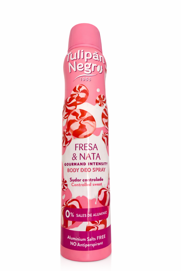 Spray Deodorant Tulipán Negro Fresa & Nata – Parfum Dulce Gourmand, Fără Săruri de Aluminiu