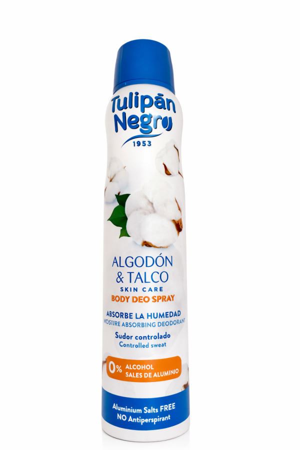 Spray Deodorant Tulipán Negro Algodón & Talco – Prospețime Uscată, Fără Alcool și Săruri de Aluminiu